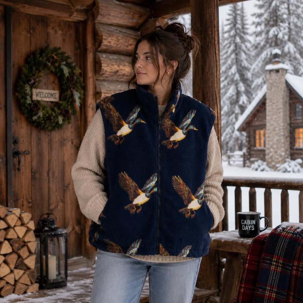 Woolrich x Target Duck Print Fleece Vest Navy Blue XXL